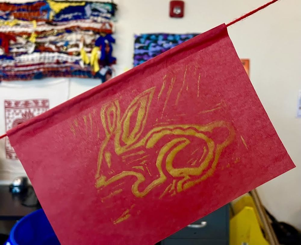 A print of a Rabbit created in Ms. Mayer's classroom for Lunar New year 2023