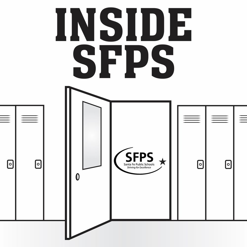 SFPS Podcast logo featuring a school door open amongst lockers