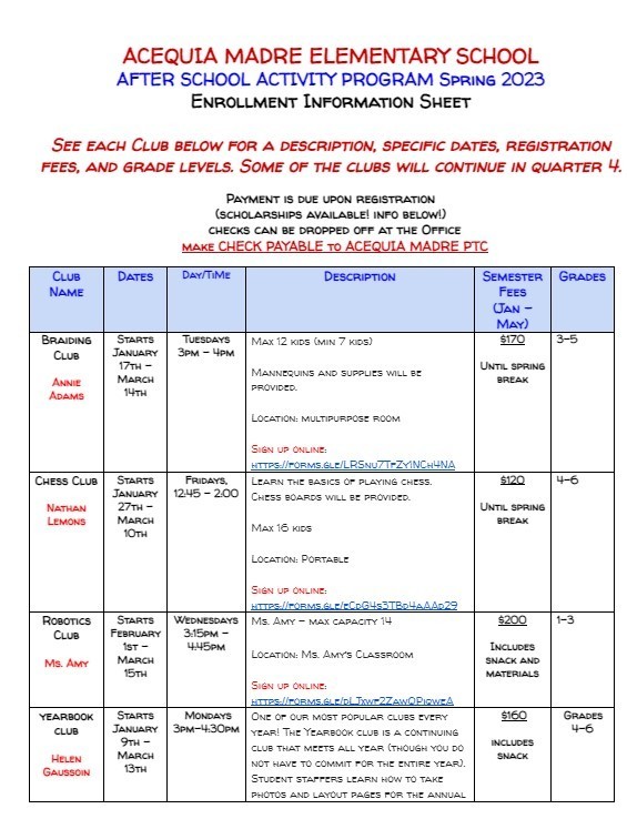 Afterschool Clubs