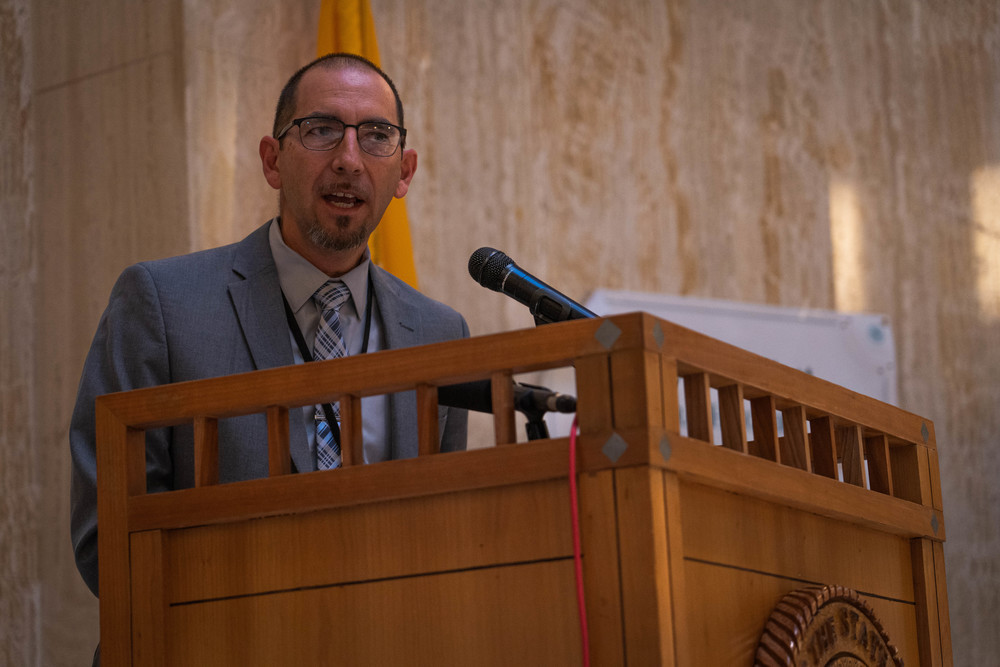 Superintendent Hilario "Larry" Chavez speaking at a podium