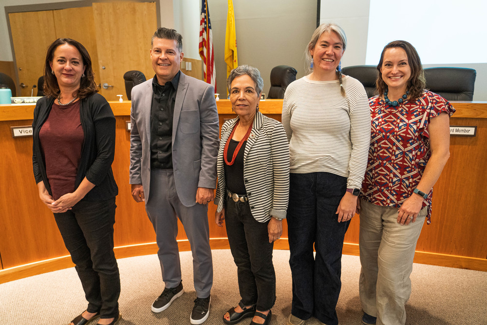 SFPS Board Members President Kate Noble, Roman 'Tiger' Abeyta, Dr. Carmen Gonzales, Sascha Anderson and Sarah Boses