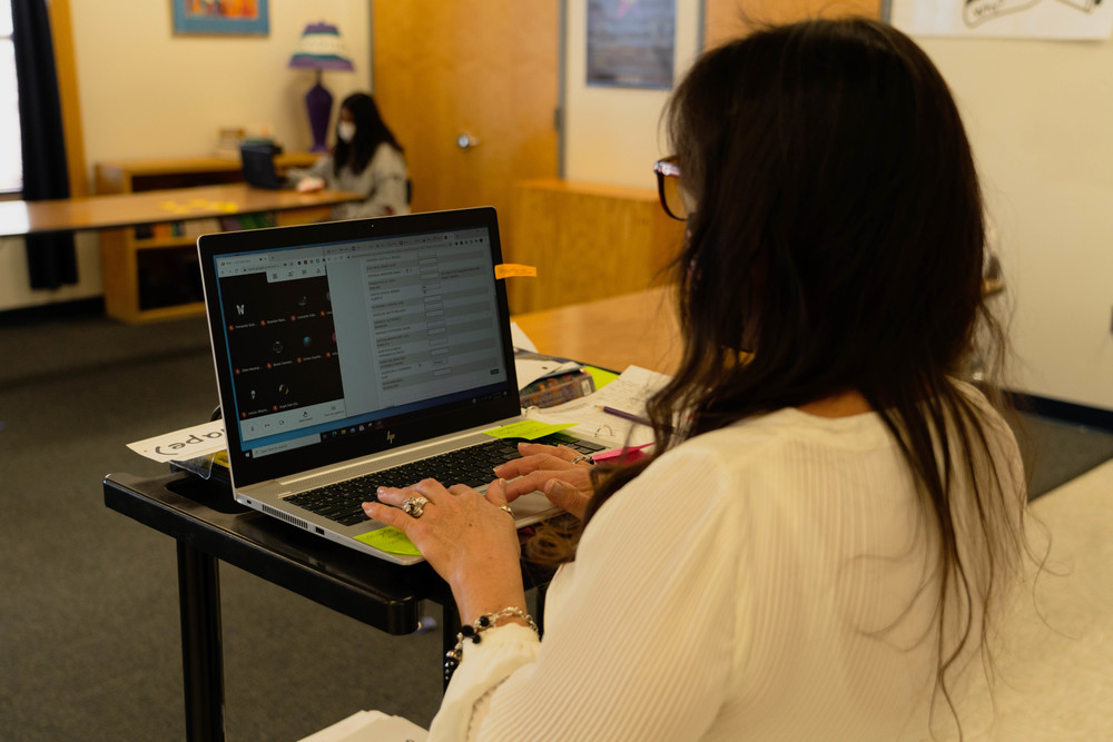 Teacher on her computer