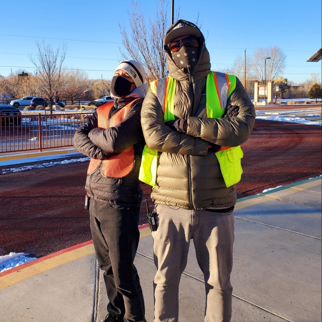 Gonzales teachers bundled up against the cold.
