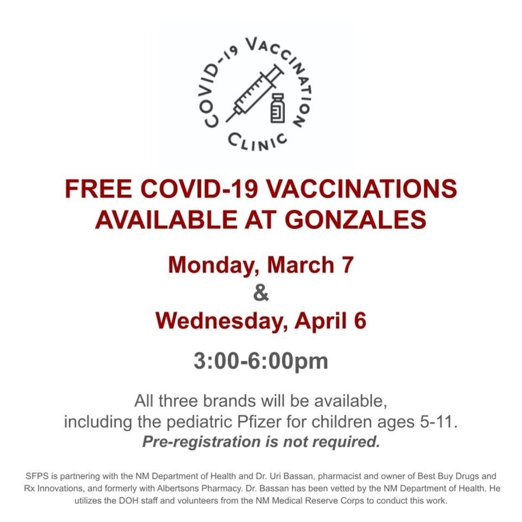 Flyer for vaccine clinic at Gonzales.