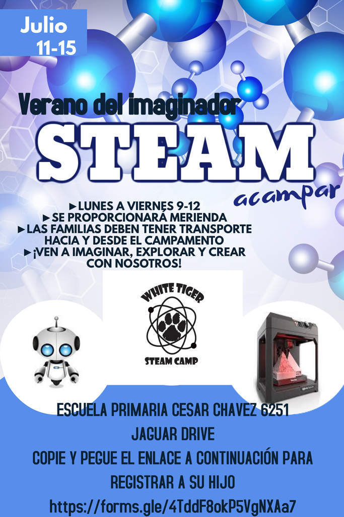 STEAM Summer Camp flyer in Spanish