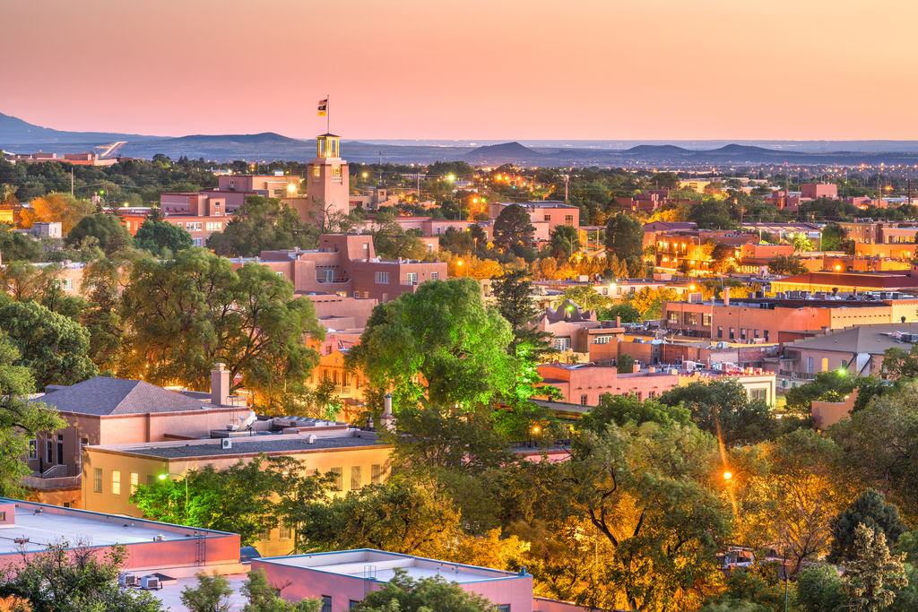 Downtown Santa Fe at dusk
