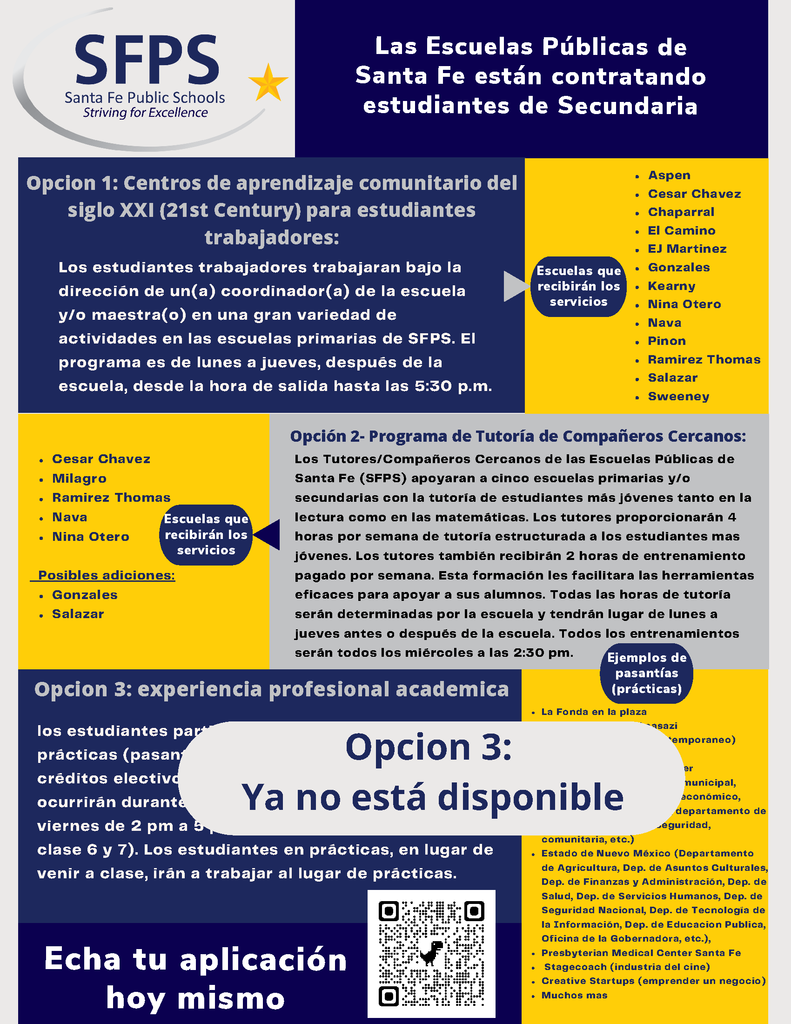 Form on job opportunities in spanish