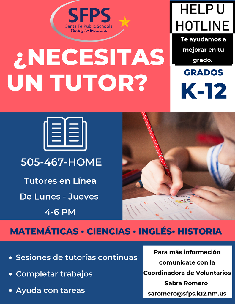 Tutoring flyer in Spanish for SFPS students