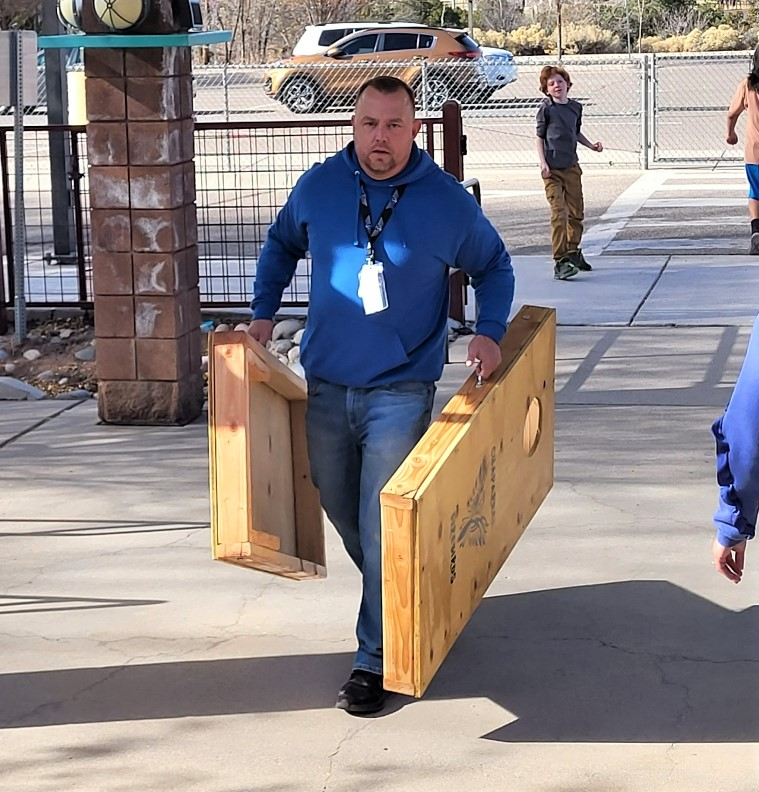 Bringing the cornhole boards to Chaparral Elementary