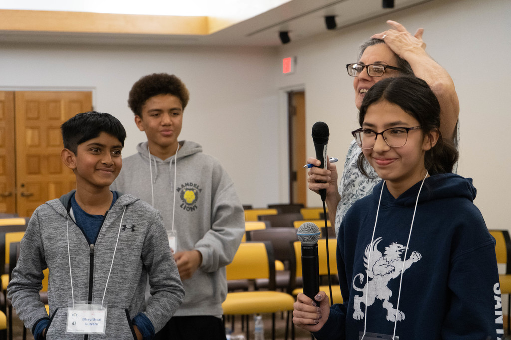 Santa Fe District Spelling Bee Winners (left to right - Bhavith Sai Gurram, Ethan Watson, and Amaya Carreon)