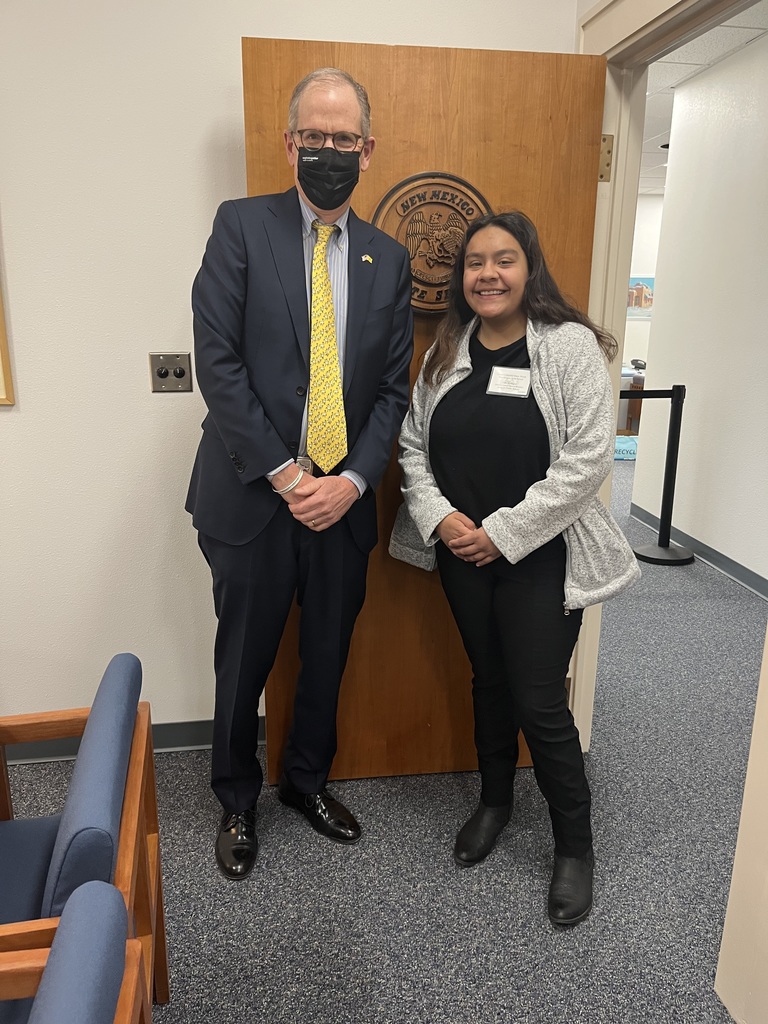 NM Senate Majority Leader Peter Wirth posing for a picture with SFPS Student Board Member Nisa Gallegos