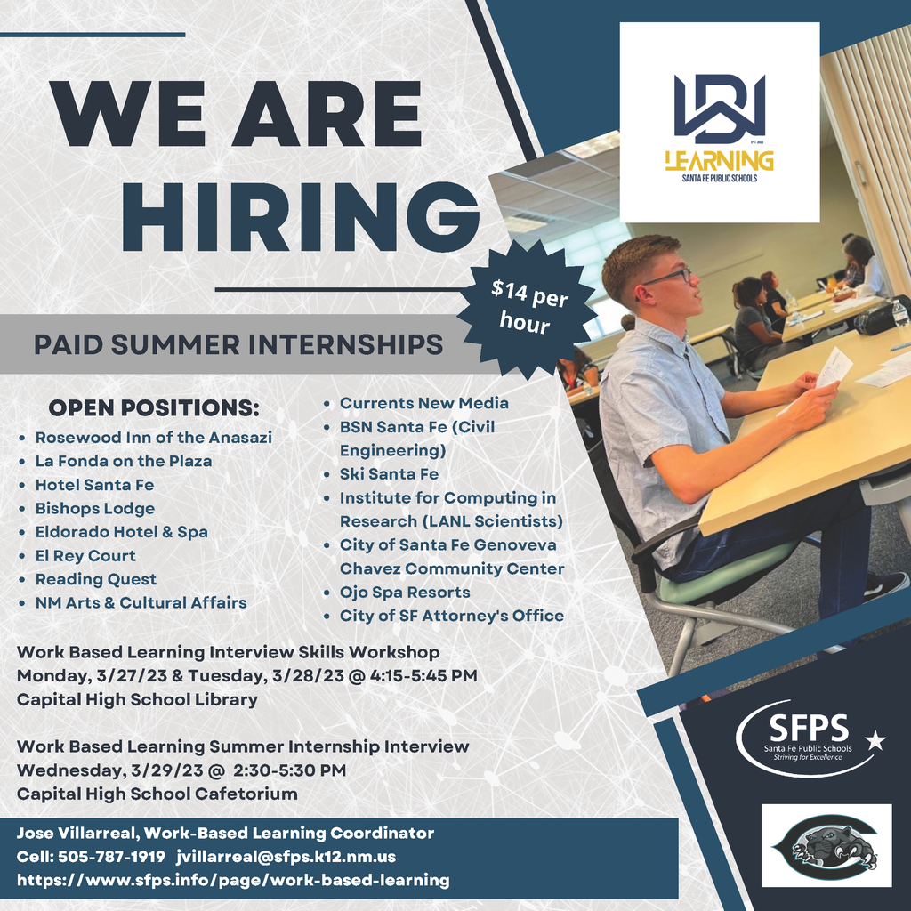 Paid Summer internships Capital High School Flyer English