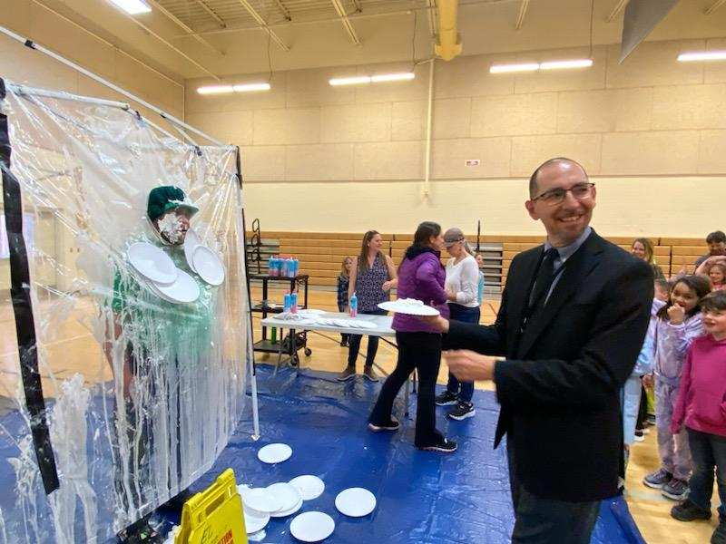Superintendent Chavez about to throw a pie