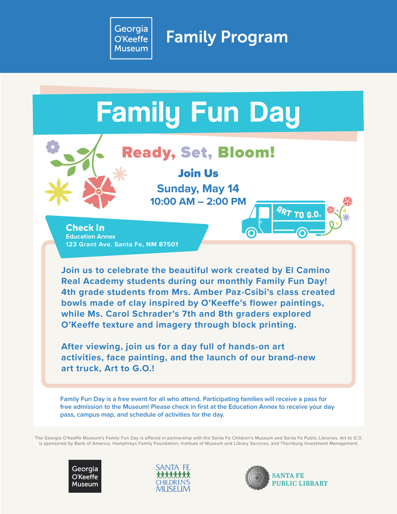 Flyer for ECRA Family Fun Day and Georgia O'Keefe Museum